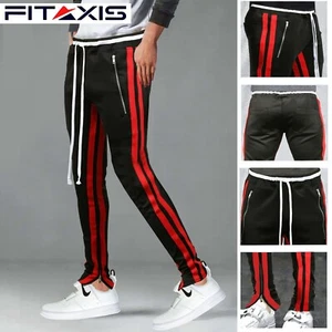Gym Fitness Men Trouser Running Track Pant Striped Red Black Waist 34'' L Size - Picture 1 of 2