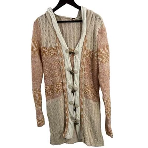Free People Multicolor Cozy Hooded Toggle Button Chunky Knit Cardigan Womens Med - Picture 1 of 8