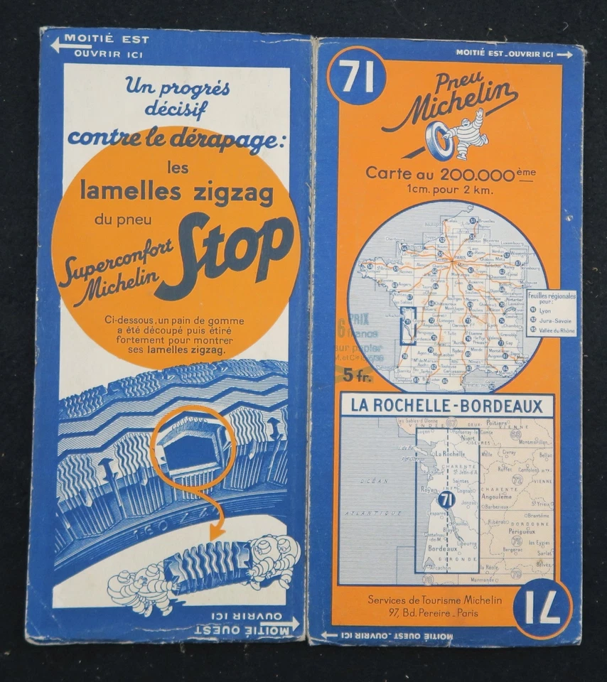 Mapa MICHELIN entrelazado n.o 71 La Rochelle Burdeos 1934 mapa antiguo Bibend... - Imagen 1 de 1
