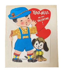 Vintage Die Cut Valentine Card 1950s Yodeler Puppy Unused 986A - Bild 1 von 1