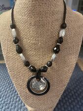 Laura Ashley Black & Silver Tone Multi Strand Seed Bead Necklace Enamel GUC N3