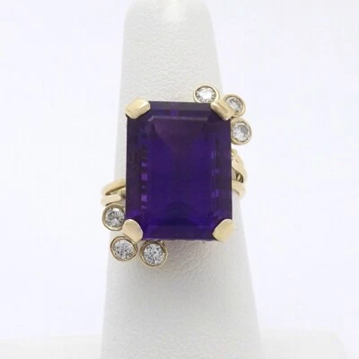 14k Gold Emerald Cut Setting Semi Mount Bypass Ring Natural Amethyst Diamond - Image 1 of 4