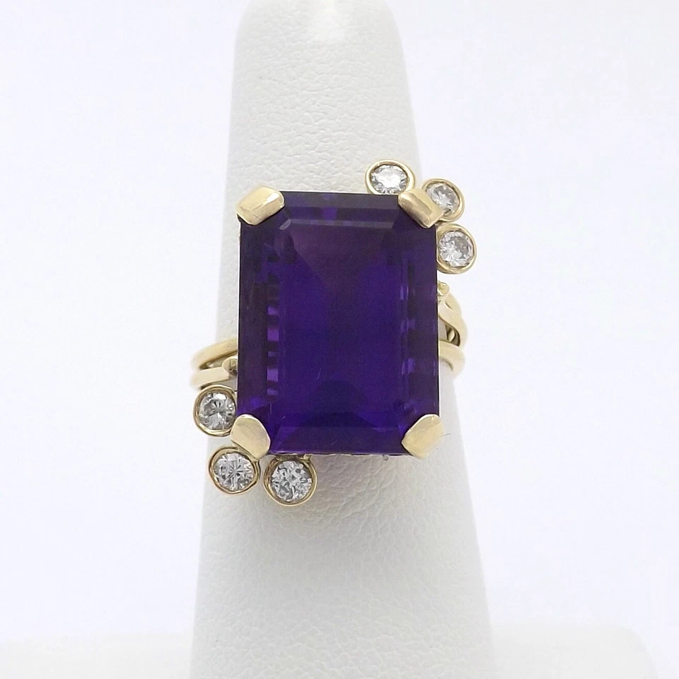 14k Gold Emerald Cut Setting Semi Mount Bypass Ring Natural Amethyst Diamond - Image 1 of 4