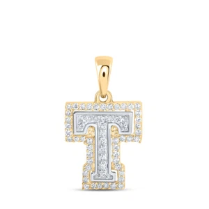 10kt Two-tone Gold Womens Round Diamond T Initial Letter Pendant 1/5 Cttw - Picture 1 of 1