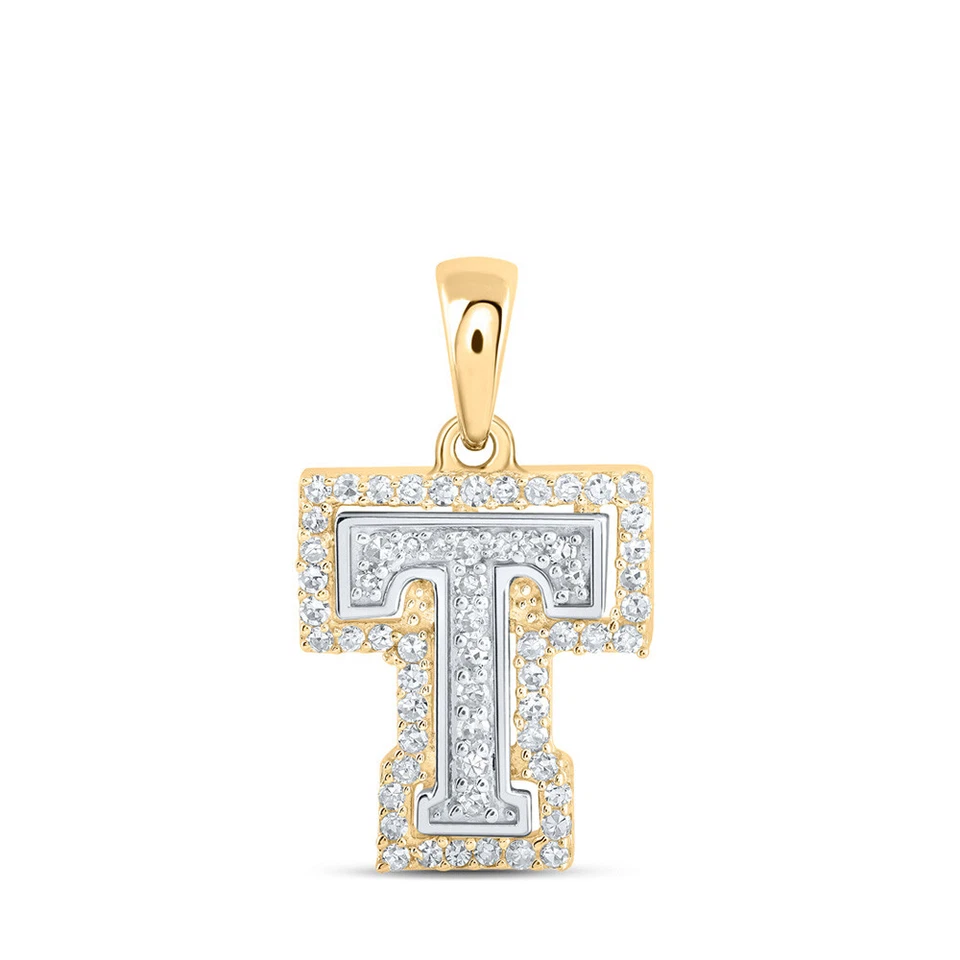 10kt Two-tone Gold Womens Round Diamond T Initial Letter Pendant 1/5 Cttw - Image 1 of 1