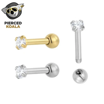 2Pcs Titanium Implant Grade 16G 6mm Tragus Helix Cartilage Earring Bar Barbell - Image 1 of 4