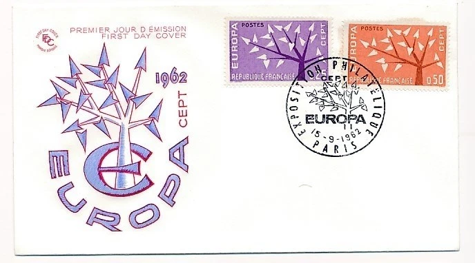D90018 Europa CEPT 1962 Tree FDC France - Image 1 of 1