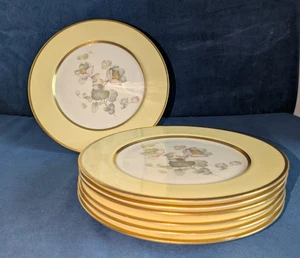 Flintridge Porzellan Essteller 7 Stück gelbe Blume goldener Rand 10,5" - Bild 1 von 17