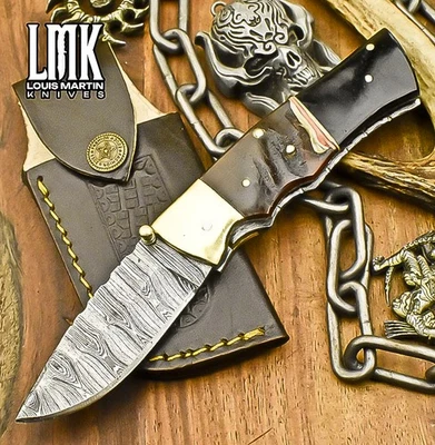 LMK Forged Twist Damascus Folding Knife Ram's Horn Liner Lock Tactical - Image 1 of 4