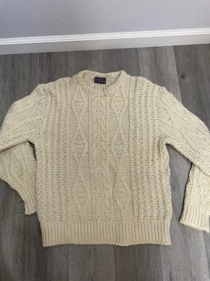 Vtg Pendleton Sweater Off White Virgin Wool Fisherman Cable Knit USA Made Large - Image 1 of 4