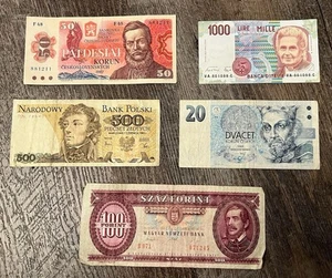 5 Banknoten Geldscheine /Forint Zloty, Lire, Kronen - Bild 1 von 1