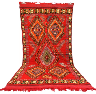Vintage Moroccan Azilal Rug Handmade Boujad Berber Area Red Carpet Tribal Wool - Image 1 of 4