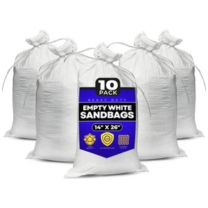 Sand Bags with Ties 14" x 26" (Pack of 10) - Sand Bags for Flooding, Woven Po... - Picture 1 of 6