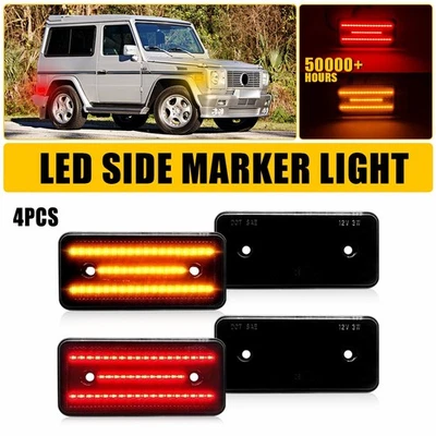 4PCS Amber/Red LED Side Marker Lights For 1999-14 Mercedes Benz W463 G500 G550 - Image 1 of 4