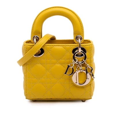 Authenticated Dior Micro Lambskin Cannage Lady Dior Yellow - Image 1 of 4