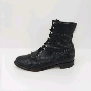 Vintage Justin Bullhide Kiltie schwarz genarbtes Leder Western Schnürstiefel Herren 12D - Bild 1 von 17