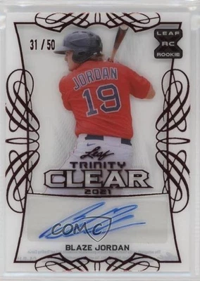 2021 Leaf Trinity Clear Auto Red /50 Blaze Jordan #CA-BJ1 Auto - Image 1 of 2