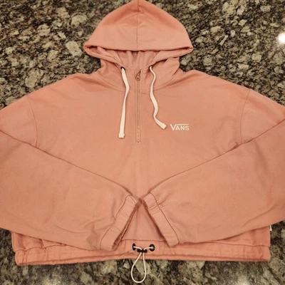 VANS Cropped Rose Logo 1/4 Zip Hooded Sweatshirt  Woman Size XL - Image 1 of 4