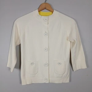 LL Bean Sweater Cardig Women's Sz Small Smooth Knit Cream Ivory Button Up  - Picture 1 of 8