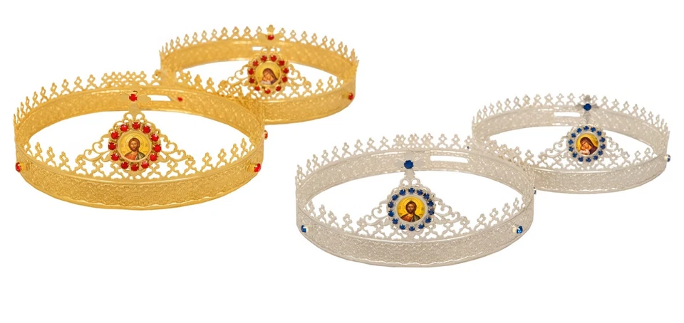 Coppia corone nuziali chiesa cristiana ortodossa bizantina stile russo 2 modelli - Immagine 1 di 1