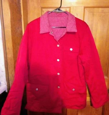 Chaqueta de Colección Denim & Company Mujer REVERSIBLE Roja y Guinga, Bolsillos, Broches de Presión L 30" Foto 1 de 4