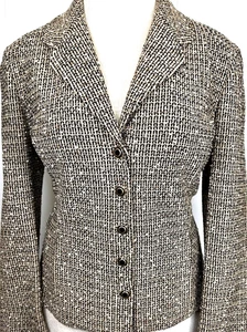 Nice St John button jacket multi black beige textured knit NWOT size 12 pockets - Picture 1 of 3