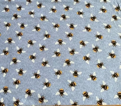 SUPER SNUGGLE FLANNEL Sewing Fabric .417 yd (15") x 44" BEES ON BLUE - Image 1 of 2