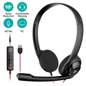 USB Wired Headset w/ Noise Cancelling Microphone Headphone for PC Laptop Office - Picture 1 of 7