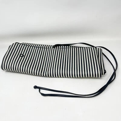 Vintage OSCAR DE LA RENTA Black Beige Stripe Fold Up Travel Bag Misc Pockets - Image 1 of 4