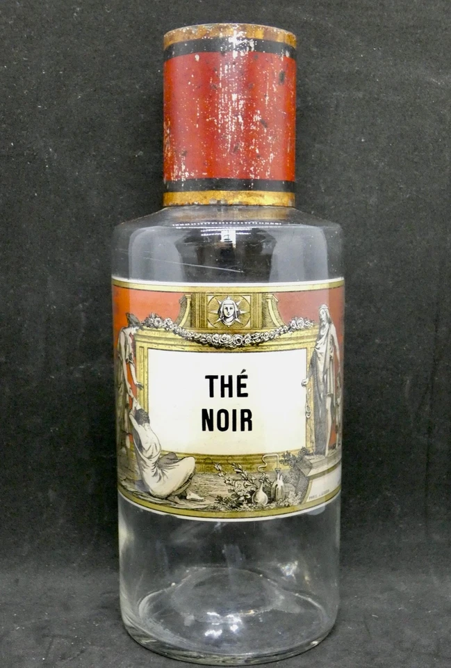 Ancien FLACON pharmacie APOTHICAIRE  pour collection ou déco "THE NOIR" - Photo 1/4
