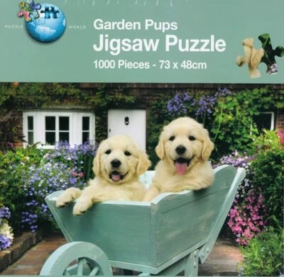 1000 Piece Jigsaw Puzzle Golden Retriever Pups Puppy Dogs Cottage Flower Garden - Image 1 of 3