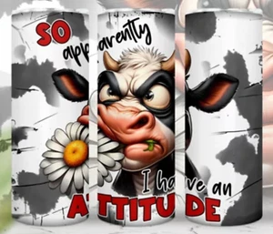 Apparentemente ho un atteggiamento scontroso mucca 20 oz bicchiere in acciaio inox fatto a mano - Foto 1 di 1