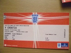 2010 FIFA World Cup Qualifier Tickets Stubs- ENGLAND v CROATIA, 9 Sept - Picture 1 of 4