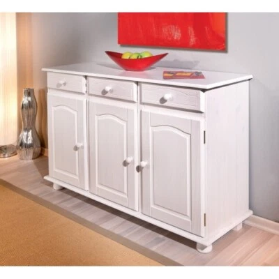 FERENSO Mobile Credenza Bianco 3 Ante Cassetti Shabby Buffet Dispensa Soggiorno Cucina