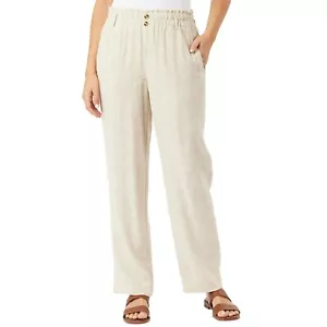 NWT $35.50 BRIGGS Linen Blend Pull on Pants – Tan – Large - Picture 1 of 11