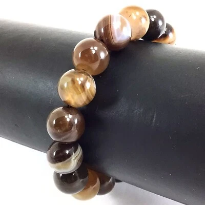 Handmade Natural Brown Stripe Agate Stretch Bracelet Beaded 4mm 6mm 8 10mm 12mm - Image 1 of 3
