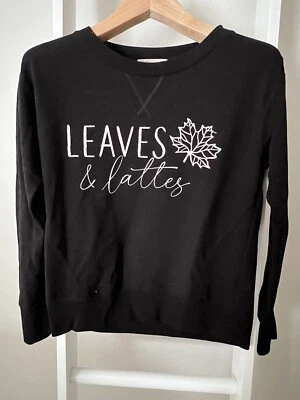 Moletom feminino outono folhas S e lattes preto manga longa gola redonda - Imagem 1 de 4