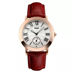 Hermoso reloj para mujer Skmei oro rosa números romanos correa de cuero genuino Reino Unido - Imagen 1 de 8