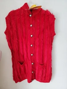 Donna Vinci Red Rabbit Fur Knit  Womens Hooded Sweater Vest Pockets Sz  XL NEW - Picture 1 of 12