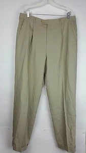 Pronto Uomo Firenze Men's Beige 100% Wool Slacks Pants size 35 / 31 Pleat Front - Picture 1 of 11