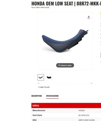 NOVO Honda OEM 08R72-MKK-D20ZB CRF1000 África Twin Assento Baixo Azul/Preto - Imagem 1 de 4