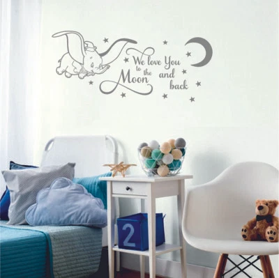 Dumbo Wall Sticker We Love You To The Moon And Back Nursery Decor Quote Bedroom - Image 1 of 4