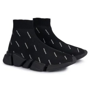 NEW BALENCIAGA 2.0 BLACK LOGO PRINT SPEED SOCK SNEAKERS BOX 39 9 AUTHENTIC - Picture 1 of 14