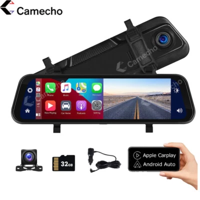 Mirror Dash Cam Wireless Apple CarPlay Android Auto 1080P Dual Camera for Cars - Image 1 of 4