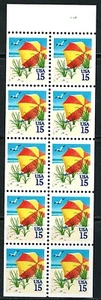 Postfrisch US Strandschirm Heftscheibe mit 10 Briefmarken mit Platte # Scott # 2443a (MNH) - Bild 1 von 2