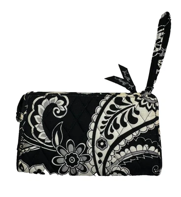 Cartera Vera Bradley Midnight Paisley Cremallera Alrededor Blanca y Negra Foto 1 de 4