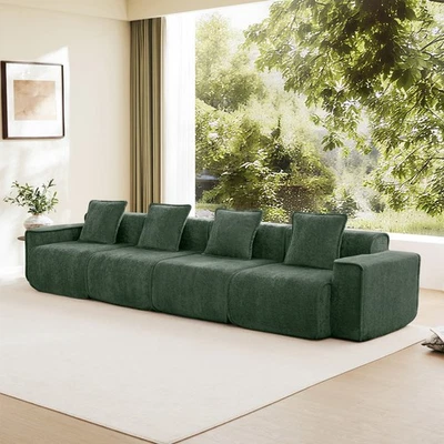 Sofá Modular 4 Plazas Sofá Comprimido con Almohadas, Verde Terciopelo, Sin Montaje Foto 1 de 4