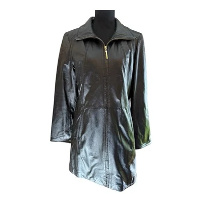 Chaqueta de cuero genuino Ellen Tracy, longitud midi. Talla M. Y2Y Foto 1 de 4