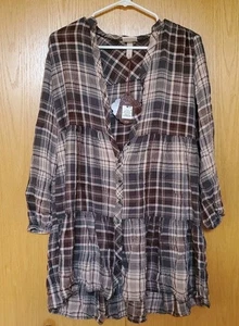Vestido Knox Rose para mujer a cuadros en capas midi manga larga con botones marrón topo XS - Imagen 1 de 14