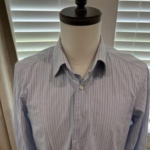 VALENTINO MENS BLUE WHITE STRIPE DRESS SHIRT 43/17 TAILORED FIT GREAT CONDITION - Picture 1 of 10